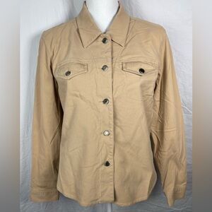 Liz Claiborne-Villager Sport-Jacket-Stretch-Sz 10-Tan-Button Up-2 Pockets